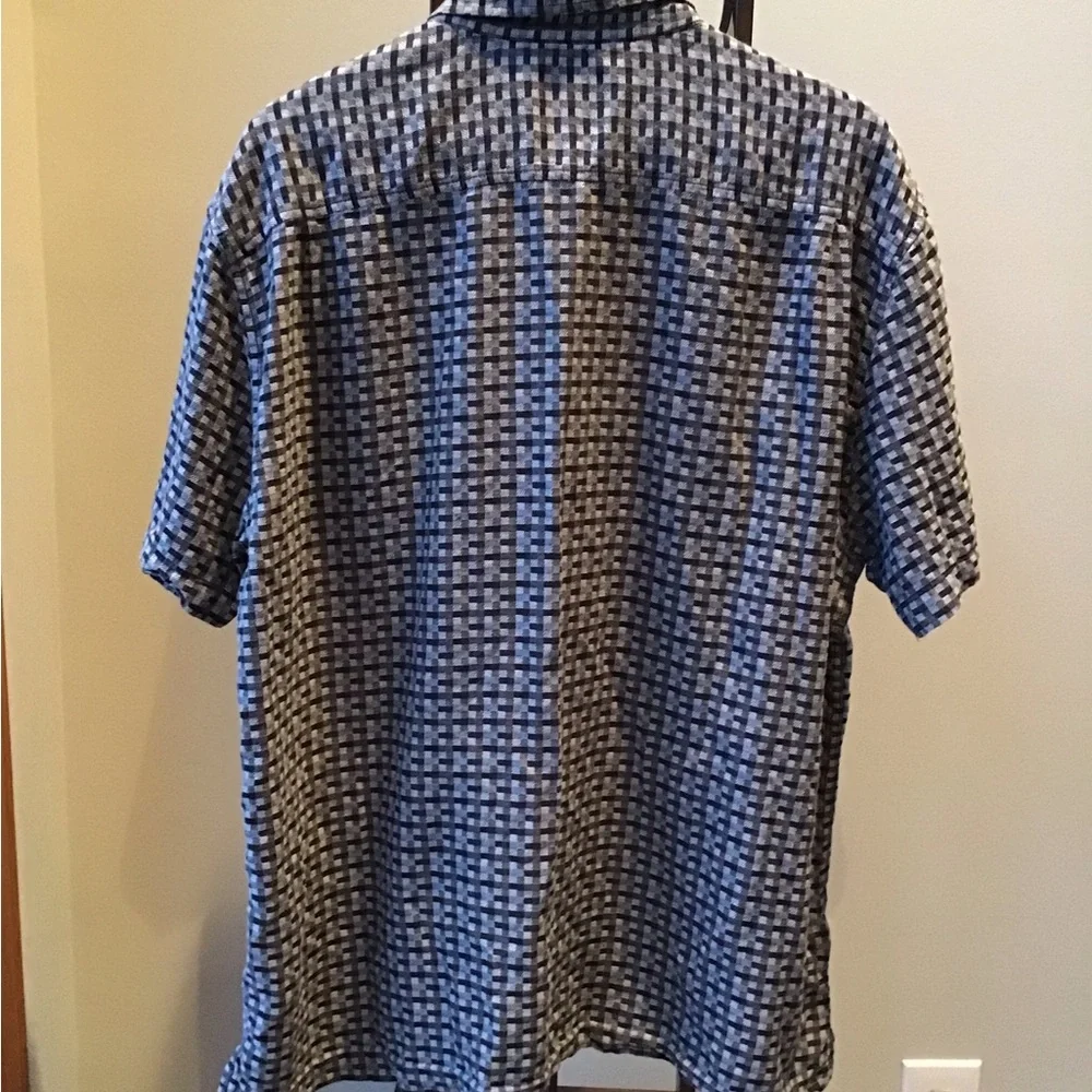 TB Silk Textured Cotton Short Sleeve‎ Plaid Check Shirt Button Down